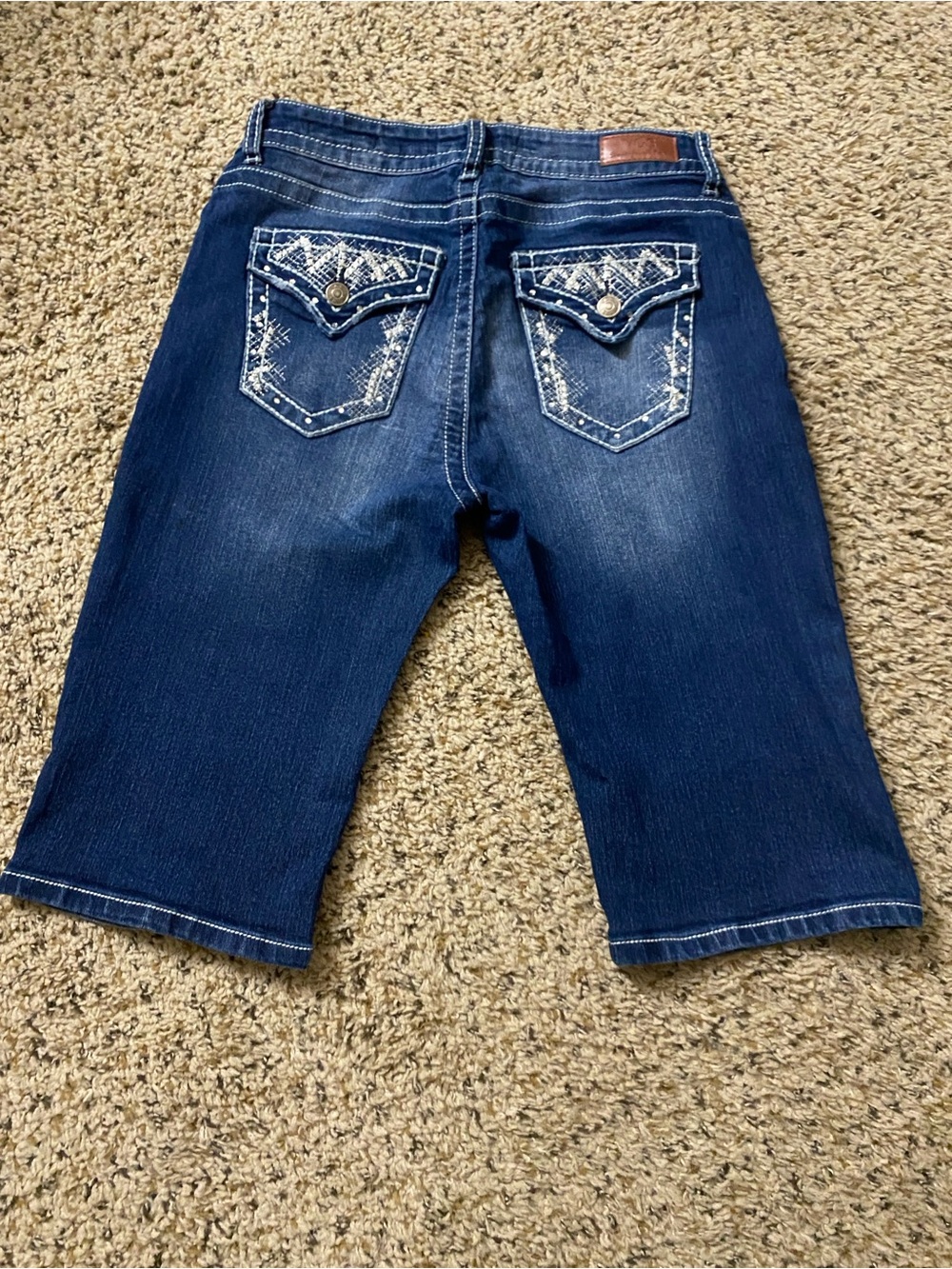 Women’s Dark Blue Denim Bermuda Shorts with Embroidered Back Pockets